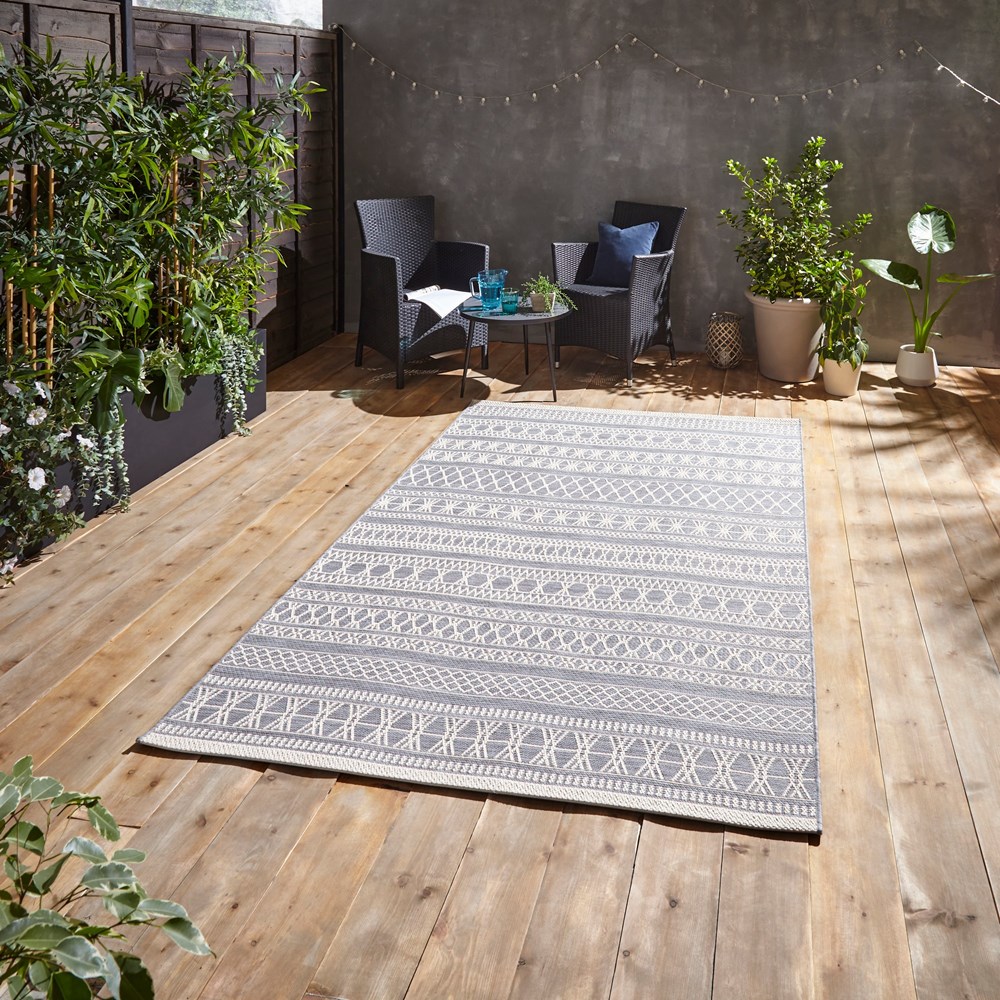 Coast 9421 Indoor Outdoor Boho Rug in Grey Cream